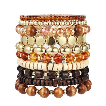 Boho Multilayer Crystal Bead Bracelets for Women Handmade Colorful Wooden Beads Stretch Beach Jewelry String Charm Bracelet - style: Style J