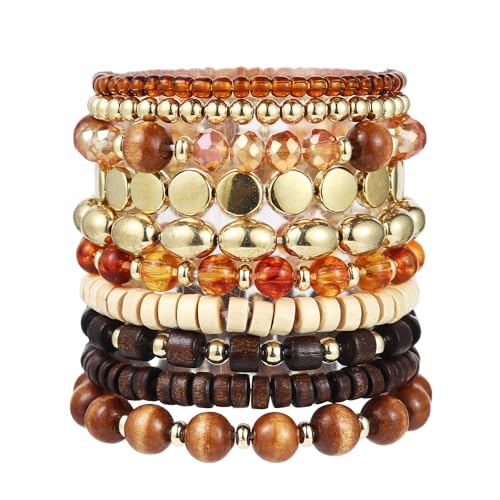 Boho Multilayer Crystal Bead Bracelets for Women Handmade Colorful Wooden Beads Stretch Beach Jewelry String Charm Bracelet - style: Style J