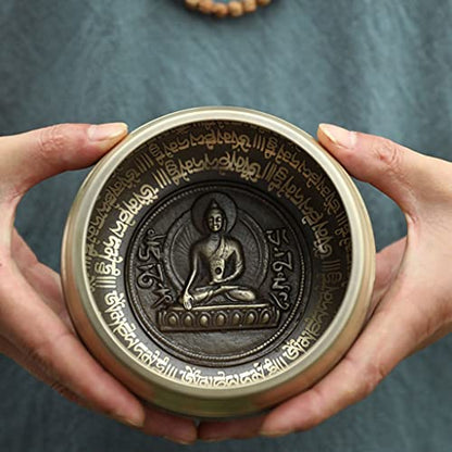 Copper Bowl Bronze Chime Bowl Tibetan Singing Bowl Meditation Buddha Sound Bowl Buddhist Sound Bowl Ornament for Healing Prayer Relaxation Bowl,11cm