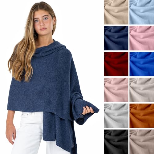 Velanio Cashmere Luxury Knitted Wrap Travel Shawl Scarf, Pashmina Stole, All-Season Scarf for Women Cashmere Wool Blend - color: Hale Navy