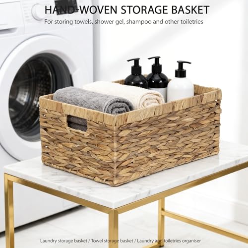 Woven Natural Water hyacinth Rectangular Storage Baskets with inside Handle,Kingwillow(Large) - size: Large