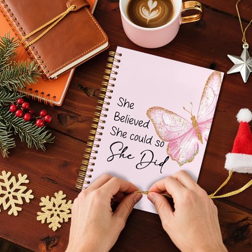 Pink Butterfly Inspirational Spiral Notebook 5.5x8.3, She Believed She Could So She Did Motivational Journal, Inspirational Encouragement Gifts for Women, Pink Office Supplies - color: Notebook-14