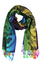 PASKMLNA Double Side Multi Colors Silky Tropical Colorful Exotic Pashmina Wrap Shawl Scarf Rave - color: 050-navy Multi Feathers