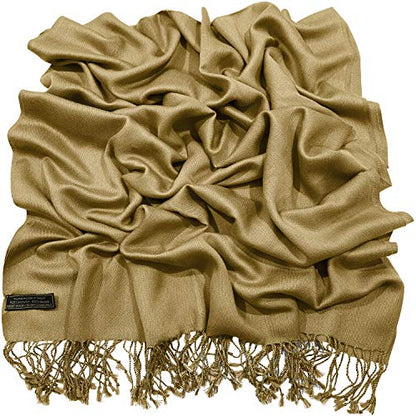CJ Apparel Solid Color Tassels Design Nepalese Shawl Scarf Wrap Stole Throw Head Wrap Pashmina Gift Hand Made in Nepal New - color: Light Brown