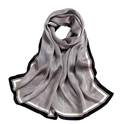 100% Mulberry Silk Long Scarf for Women Large Shawls for Headscarf and Neck- Oblong Hair Wraps with Gift Packed - color: Check-earth Tone