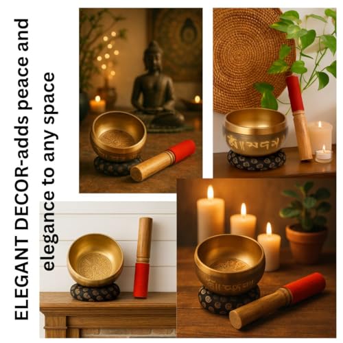 Tibetan Singing Bowl Set - Meditation Sound Bowl | Spiritual Gift for Women and Men Handmade Yoga Accessories (4" Engraved) - color: 4" Engraved