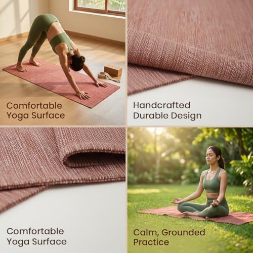 LFH Home Handmade Cotton Yoga Mat Cotton Rug picnic mat For Exercise, Workout, Fitness - Perfect Heavy Quality Eco Friendly Natural Cotton Woven Reversible Yoga Mats for Men & Women - 72x26 Inch. - color: Brown