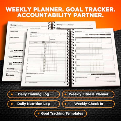Daily Fitness Planner - Gym Workout Training Log, Weightlifting Exercise Journal, and Food/Diet Tracker - Daily and Weekly Pages, Goal Tracking, Spiral-Bound, 7 x 10 inches