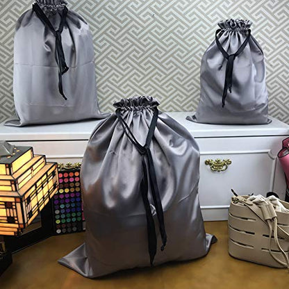 PlasMaller Dust Cover Storage Bags Thick Silk Cloth Pouch with Drawstring For Luxuries Handbags Tote Purses Shoes Boots, Silver (15.7 x 19.6 in) - size: 15.7 x 19.6 in