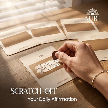 Positive Affirmation Cards for Women, Scratch-Off Daily Affirmation Cards 4x5 Inch — 52 Unique Uplifting Messages with Premium Gift Box and Wooden Stand — Thoughtful Self-Care Gift for Friend, Mom