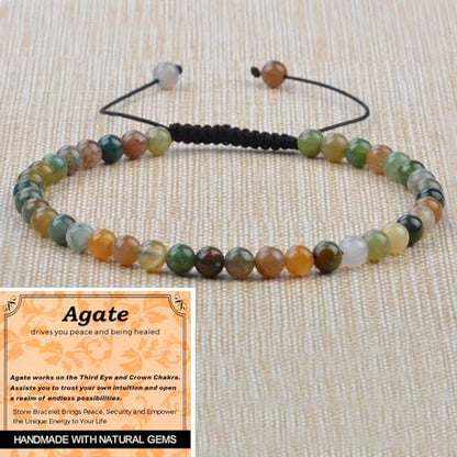 MASSIVE BEADS Handmade Yoga Natural Stone Crystal Healing Power Energy Gifts for Unisex Adult Bracelet Macrame Adjustable - color: Indian Agate(Peaceful), size: 4mm