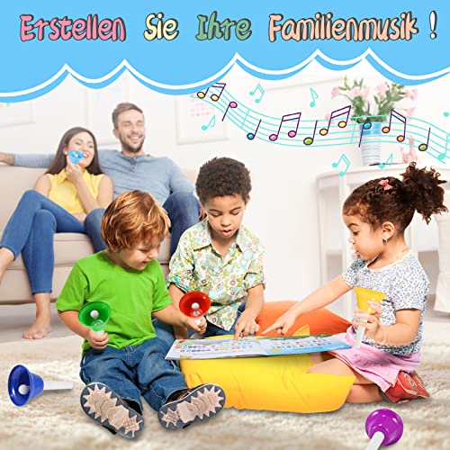 Hand Bells, 8 Note Musical Handbells Set with 17 Songbook Musical Toy Percussion Instrument for Toddlers Children Kids for Children's Day Family Activity School and Church (Upgraded Edition)