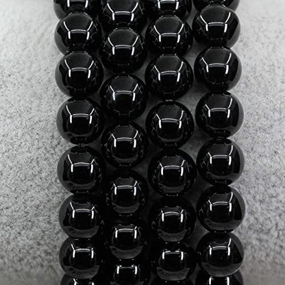 Amandastone Natural Gemstone 8mm Round Beads Stretch Bracelet 7 Inch - color: Black Tourmaline