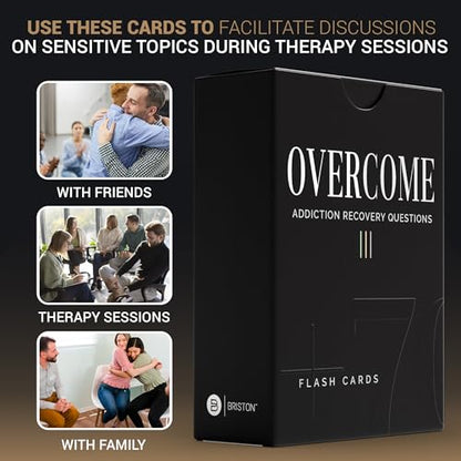 Briston Overcome Addiction Recovery Flash Cards – 70 Therapy Question Cards for Group Counseling & Mental Health – Reflection Prompts for Sobriety, Relapse Prevention, Substance Abuse Recovery Support
