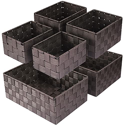 Woven Storage Baskets, Storage Bins, Cube Basket Container Baskets Storage Boxes Organizers for Clothes/Shelves/Closet, Set of 6 (Brown) - color: Brown, size: 6 pack
