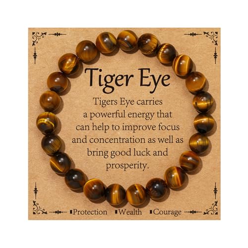 Healing Crystal Bracelet for Women, Natural Stone Beaded Healing Crystal Bracelet Triple Protection Stress Relief Beads Jewelry Birthday Gifts Jewelry for Her - style: Tiger Eye