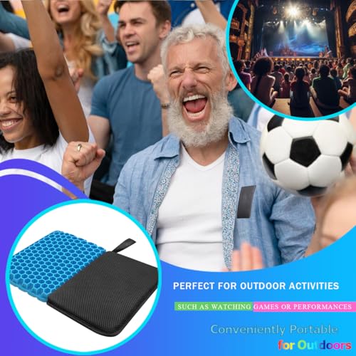 Foldable Gel Seat Cushion for Travel, Portable Chair Cushion for Camping, Honeycomb Seat Cushion, Portable Gel Cushion for Pressure Relief,1.15-Inch Thick (Black)
