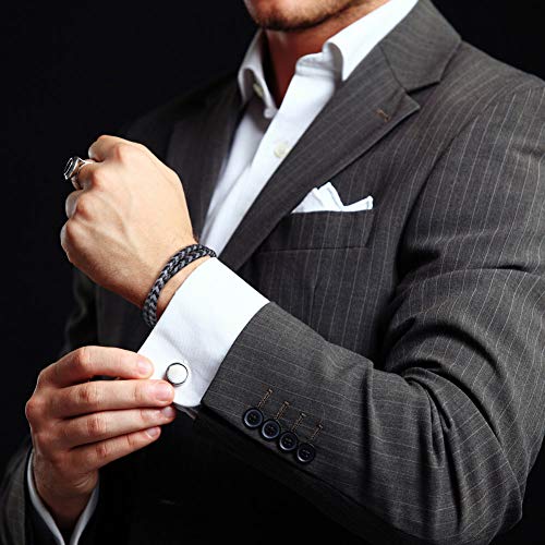 murtoo Mens Bracelet Leather Braided, Brown and Black Leather Bracelet for Men - color: Black-grey, size: 8.46"