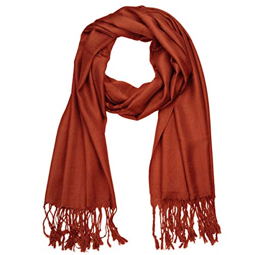 Falari Women's Soft Solid Color Pashmina Shawl Wrap Scarf, for Wedding, Bridesmaid Gifts, Evening Dress - color: Rust