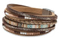 Fesciory Leather Wrap Bracelets for Women, Boho Leopard Multi-Layer Crystal Beads Cuff Bracelet Jewelry - color: Boho Braid(Brown)