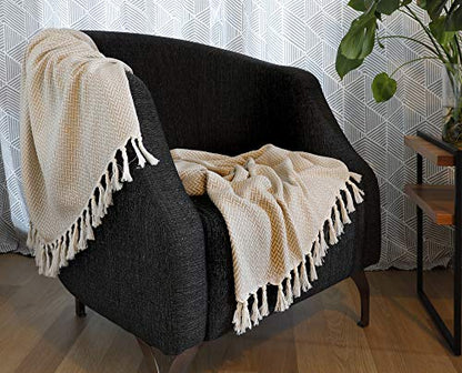 Peshtemania Premium Cotton Boho Throw Blanket Fall Throw Blanket |50”x60”| Beige Cream for Bed Sofa Couch Outdoor Farmhouse Turkish Throws and Blankets for Bedroom Picnic Blankets Yoga Blanket