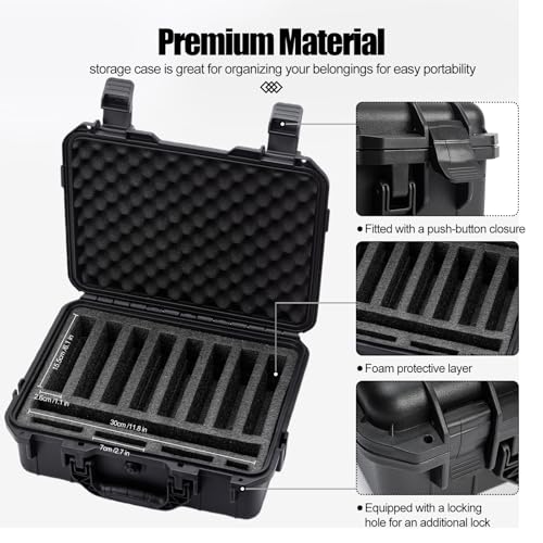 Hard Drive Case 3.5inch 10-Bay Multi-Protection HDD Storage Box Suitcase with Foam External Hard Drive Carrying Case Anti-Static Shock Moisture Proof for HDD/SSD/M.2