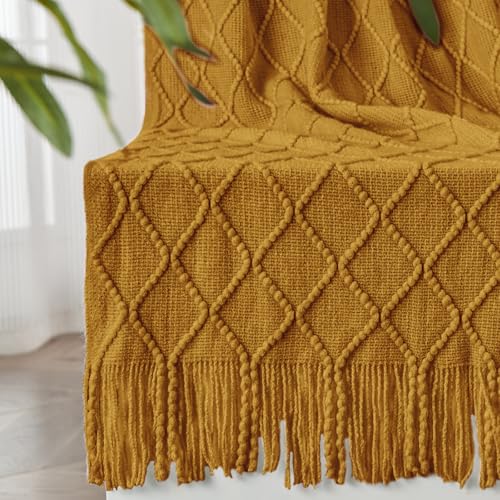 inhand Knitted Fall Throw Blanket for Couch and Bed, Knit Fall Decor Halloween Blanket with Tassel, Brown Lightweight Decorative Farmhouse Warm Woven Blankets and Throws for Women, 50"x60" - color: Brown, size: 50"x60"