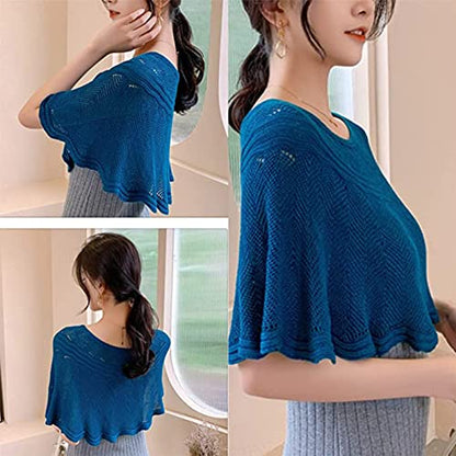 Knitted Sun-Proof Ice Silk Shawl, Summer Knitted Hollow-Out Poncho Cape Shawl, Knit Shawl Wrap for Women - color: Khaki