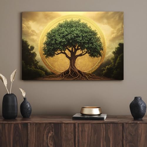 Golden Tree of Life Canvas Wall Art - Zen Decor, Tree of Life Painting, Spiritual Motivational Poster, Modern Zen Wall Decor for Home Office Bedroom Living Room Prayer Room (30L"x20W" | 76x51cm) - size: 30L"x20W"
