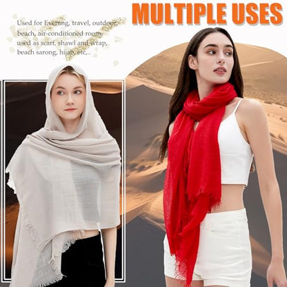 Women Summer Scarfs Lightweight Large Long Gauze Shawl Linen Beach Wrap Plain 75”×43” - color: Sky Blue
