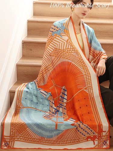 Large Shawl Scarf For Women Lightweight Wraps Silky Headscarf Long Sunscreen Scarfs - color: T29 Orange Shawl / 70"x 35"