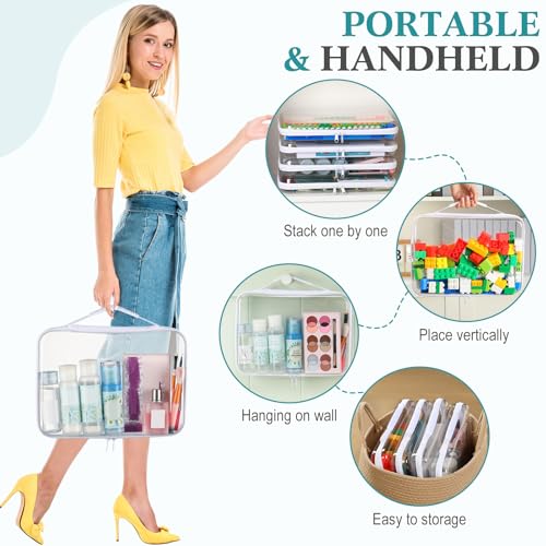 Sanwuta 4 Pcs Clear Hard Zipper Case with Handle Office Storage Cases Hard Plastic Pouches Transparent Bins for Crafts, Snacks, Cosmetics, Puzzles(12.6 x 9 x 2 Inches,White) - size: 12.6 x 9 x 2 Inches