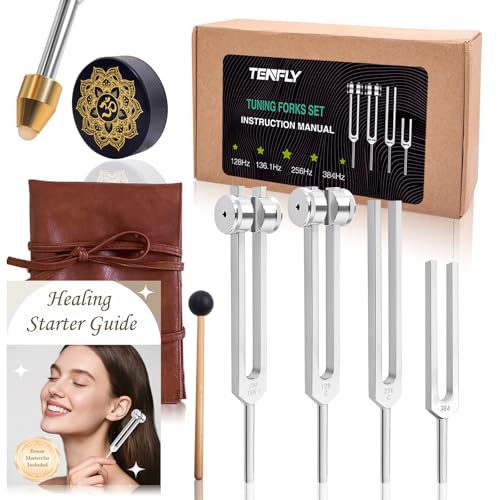 Tuning Forks for Healing Set – Includes 128Hz, 136Hz, 256Hz, 384Hz & Activator, Perfect for Healing, Chakra, Sound Therapy, Keep Body, Mind and Spirit in Perfect Harmony - color: Tuning Forks set（4 silver）