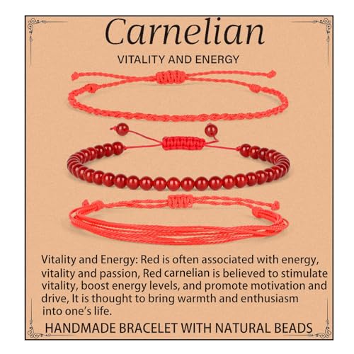 QOGIR Handmade Healing Bracelet,6mm Natural Gem Stone Bracelet rope bracelet - color: Carnelian( Vitality and Energy), size: 4mm