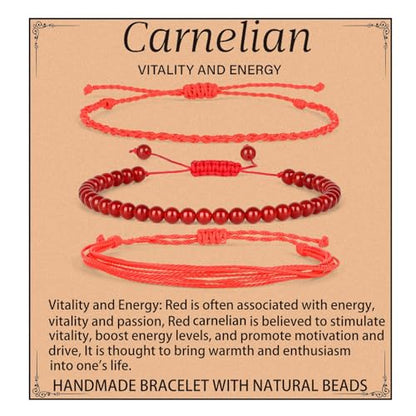 QOGIR Handmade Healing Bracelet,6mm Natural Gem Stone Bracelet rope bracelet - color: Carnelian( Vitality and Energy), size: 4mm