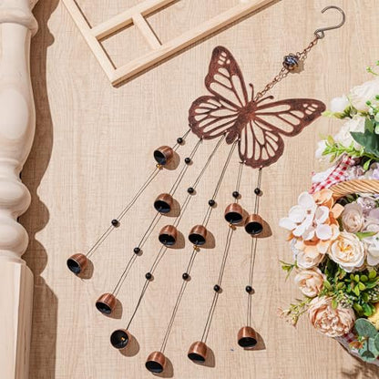 Cinnvoice 24 Inch Metal Wind Chimes for Outside Decor with S Hook, Birthday Gift for Women Men Bronze Memorial Gift with 12 Bell for Patio Garden Yard Lawn Front Yard Housewarming(Butterfly) - style: Butterfly