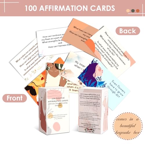 BRYTEFY 100 Empowering Affirmation Cards for Women, Daily Motivation with Thought-Provoking Questions, Mindfulness, Inspiration, and Meditation and Self Care Gift For Women. - color: 100Warm