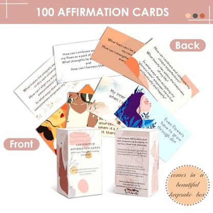 BRYTEFY 100 Empowering Affirmation Cards for Women, Daily Motivation with Thought-Provoking Questions, Mindfulness, Inspiration, and Meditation and Self Care Gift For Women. - color: 100Warm