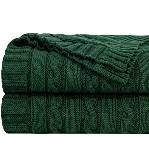 NTBAY 100% Pure Cotton Cable Knit Throw Blanket, Super Soft Warm 51x67 Knitted Throw Blanket for Couch, Sofa, Chair, Bed - Extra Cozy, Machine Washable, Comfortable Home Decor, Dark Green - color: Dark Green, size: Throw(51"x67")