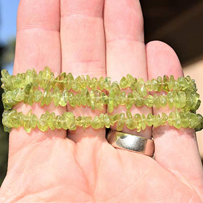 Zenergy Gems Charged Premium Natural Crystal Chip Bead Bracelet + Moroccan Selenite Charging Crystal [Included] - color: Peridot