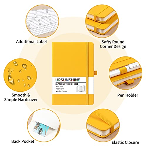 Blank Journal/Notebook - Classic Notebook/Journal with Ribbon Divider, Hardcover with Thick Paper, 5.3'' x 8.26'', Banded + Pen Holder +Inner Pocket - Yellow - color: Yellow, size: Unruled