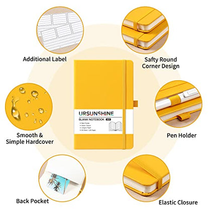 Blank Journal/Notebook - Classic Notebook/Journal with Ribbon Divider, Hardcover with Thick Paper, 5.3'' x 8.26'', Banded + Pen Holder +Inner Pocket - Yellow - color: Yellow, size: Unruled