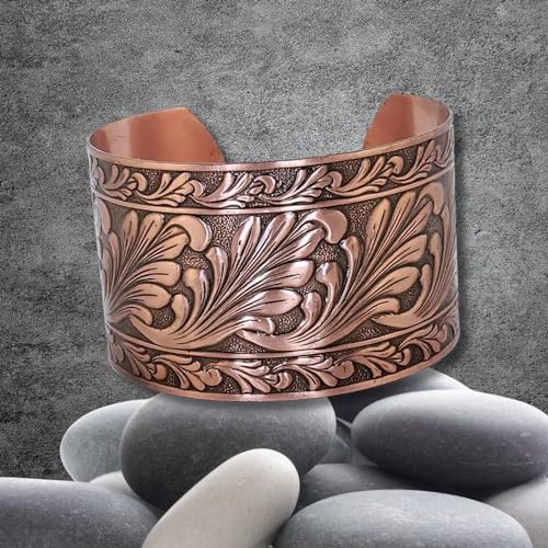 Handmade Solid Copper Cuff Bracelet adjustable with Scroll Design, Made in USA