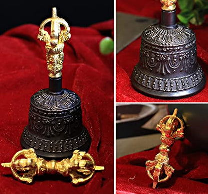 Tibetan Buddhist Meditation Bell And Dorje Set, Hand-cranked Bell Invocation Bell For Meditation, Ritual, Prayer And As A Buddhist