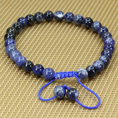 Angelstones Handmade Gemstone 6mm Round Beads Adjustable Braided Macrame Tassels Chakra Reiki Bracelets 7-9 inch Unisex - color: Blue Sodalite