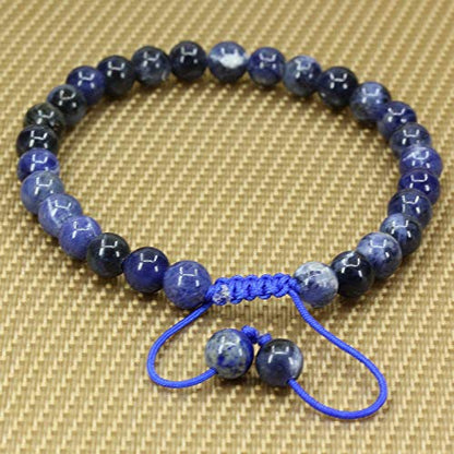 Angelstones Handmade Gemstone 6mm Round Beads Adjustable Braided Macrame Tassels Chakra Reiki Bracelets 7-9 inch Unisex - color: Blue Sodalite