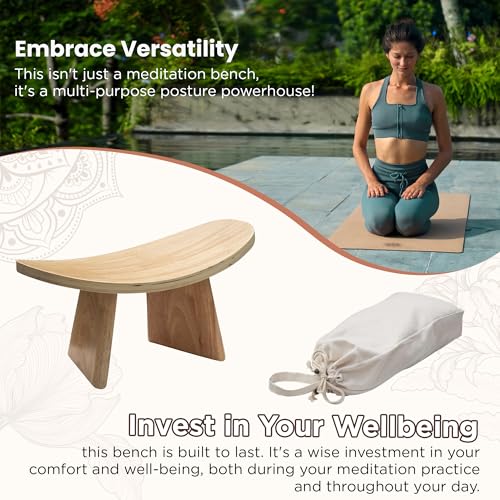 Ergonomic Wooden Meditation Bench - Kneeling Chair for Yoga, Prayer, and Seiza Practice, Portable Comfortable Meditation Stool for Deeper Meditation Mindfulness Posture Support