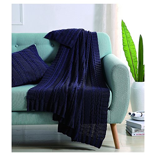 VCNY Home - Throw, Soft & Cozy Cotton Blanket, Cable Knit Home Decor (Dublin Navy, 50" x 70") - color: Navy