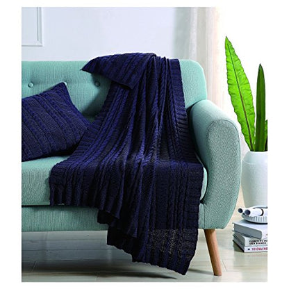 VCNY Home - Throw, Soft & Cozy Cotton Blanket, Cable Knit Home Decor (Dublin Navy, 50" x 70") - color: Navy