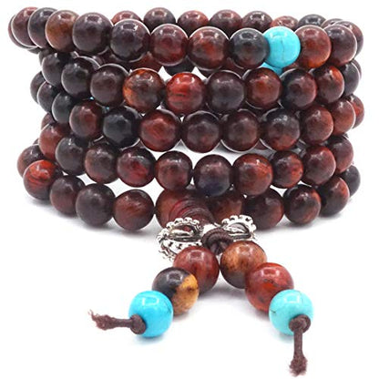 6MM 108 Prayer Beads Rosewood with blue beads bracelet Tibetan Buddhist Buddha Meditation Mala Bracelets/Necklace